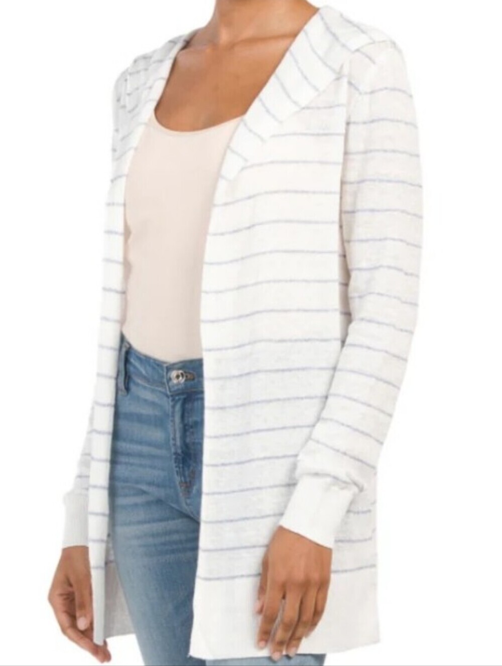 Cynthia Rowley Lightweight Linen Blue Striped Hooded Cardigan Size Small